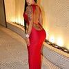 Weird Puss Sexy Party Dress Women Ring Clasp Chic Hollow Backless Sleeveless Low-Neck Birthday Banquet Rave Bodycon Vestidos