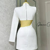 Fashiona sexy women's slim fit solid color one shoulder elegant dress pearl string party half high neck hip hugging mini dress