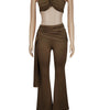 Beyprern New Chic Twist Front Crop Top And Long Straps Wide Legs Pants Set Womens Ruched Metal Tracksuits Set Night Out Overalls