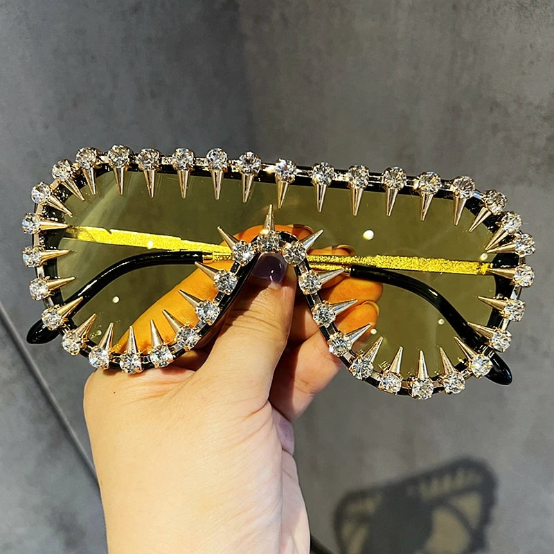 Sunglasses Women Luxury Brand Designer Punk Rhinestones One Piece Sun Glasses Men Hip Hop Shades Eyewear Oculos De Sol