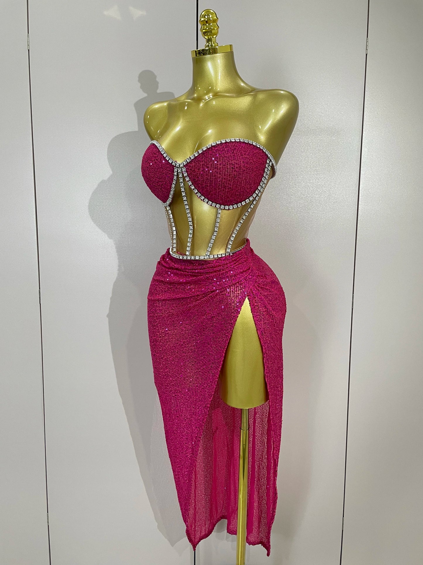 Sparkly Sequins Diamond Birthday Party Two Piece Set Evening Dress 2025 Women Sexy Singer Dancer NightClub Bar Performan Costume