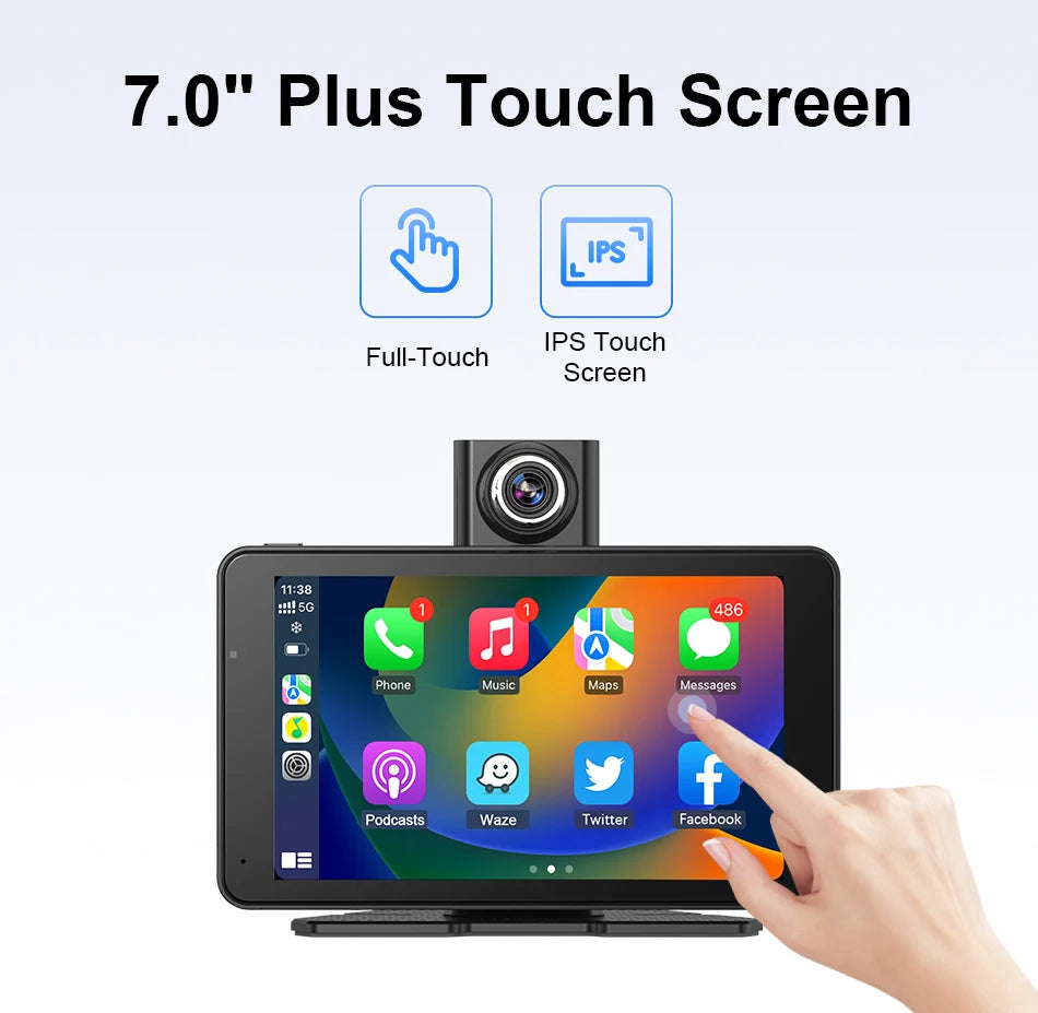 Jansite 7" Car DVR 2.5K Dash cam Wireless Carplay Android Auto Front and Rear Camera Dashboard Driving Recorder Dual Lens Wifi