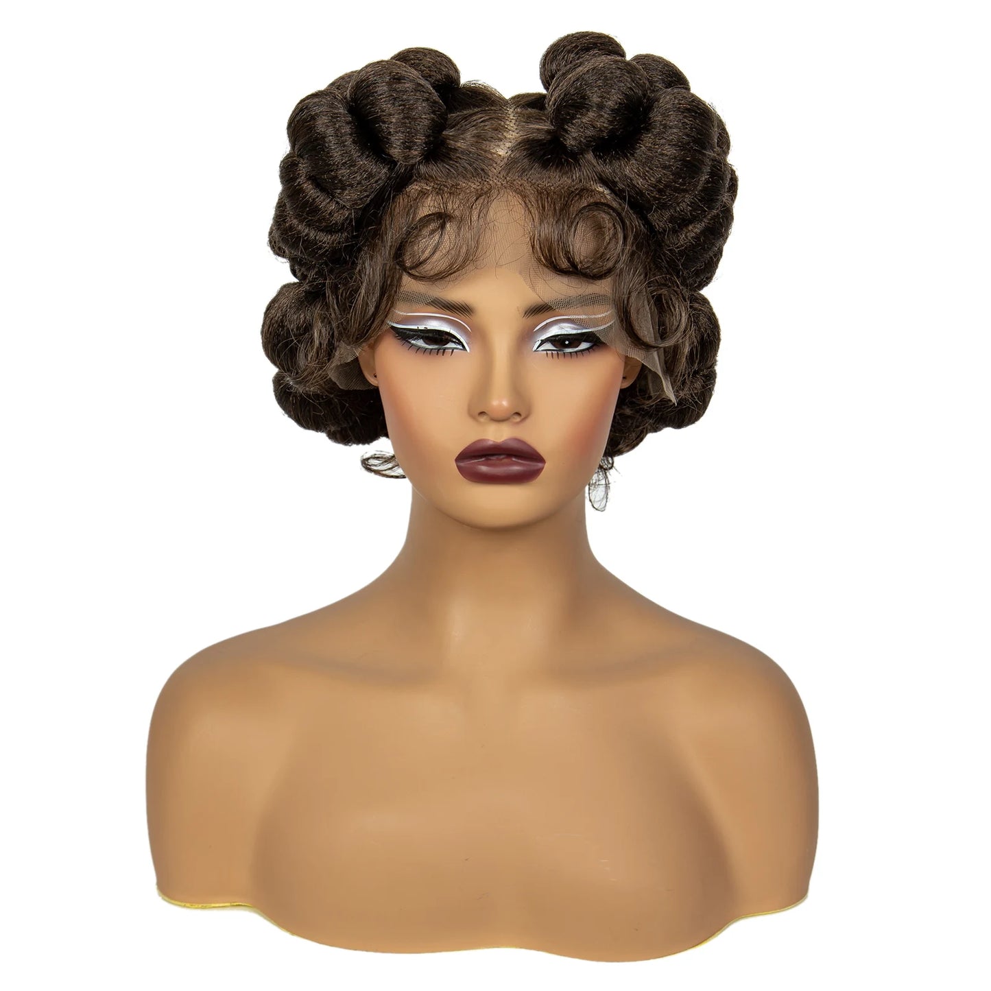 Natural Color 6Inch Transparent Full Lace Braided Wigs Short Cute Handmade Bantu Synthetic Braided Lace Wigs Knotless Braids Wig