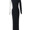 Joskaa Elegant Rhinestone Hollow Maxi Birthday Dress Woman Sexy O-Neck Single Sleeve Skinny Vestidos 2025 Evening Party Clubwear