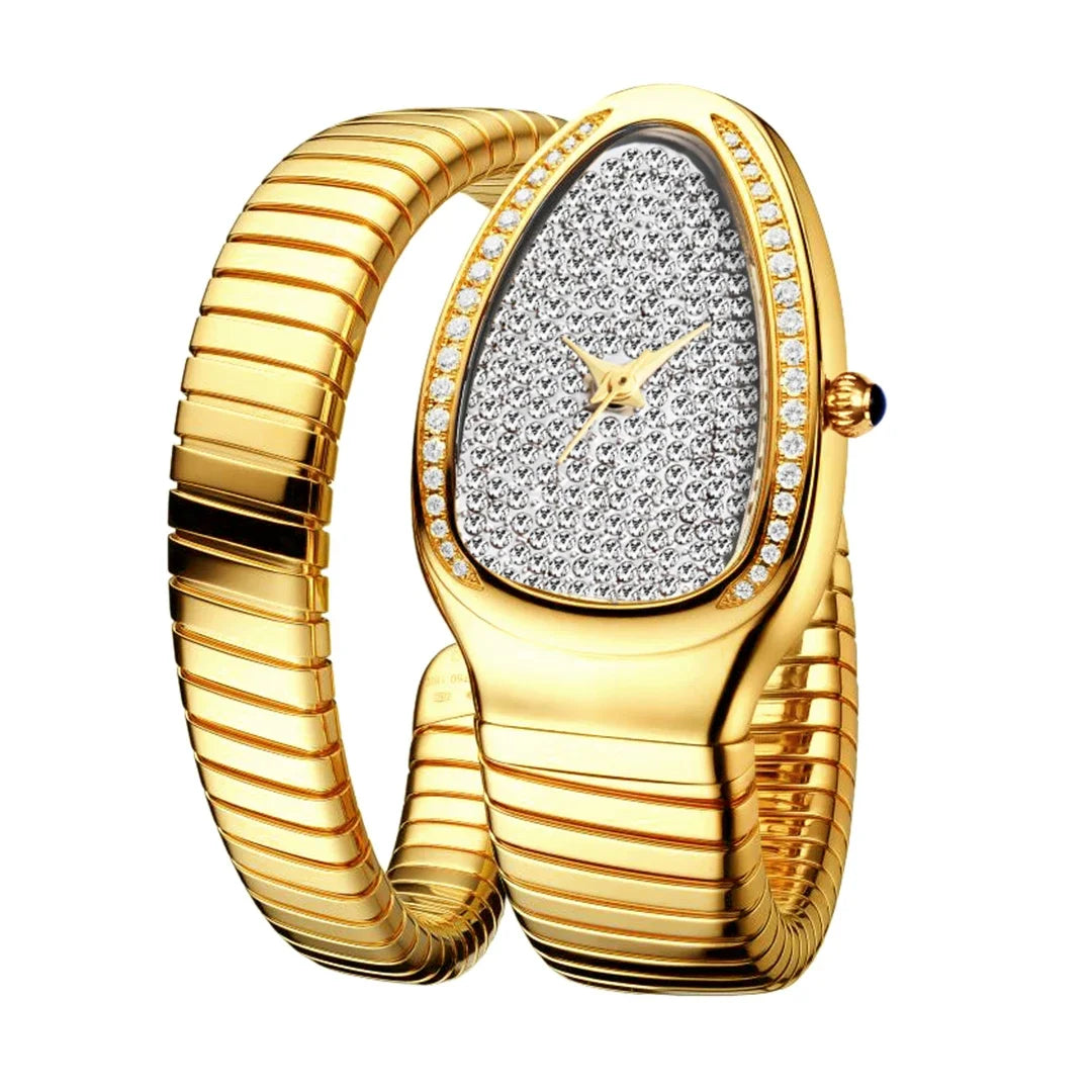 Classic Snake Shape Watch For Women Gold Silver Scaleable Bracelet Womens Watches Bling Diamonds Quartz Ladies Wristwatch