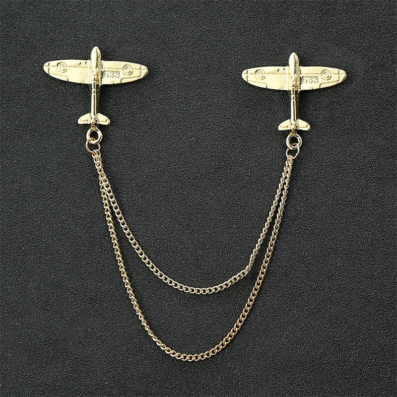 Fashion Gentleman Tassel Brooch For Men Suit Shirt Collar Triangle Wings Chain Lapel Pin Metal Retro Wedding Accessories