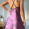 Heart Letter Print Nightdress Casual Round Neck Spaghetti Strap Sleep Dress Women's Sleepwear Dresses