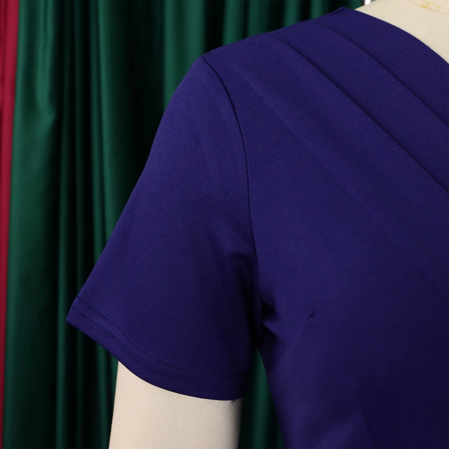 2024 summer new short sleeve V-neck waist solid color Tunle pencil skirt dress