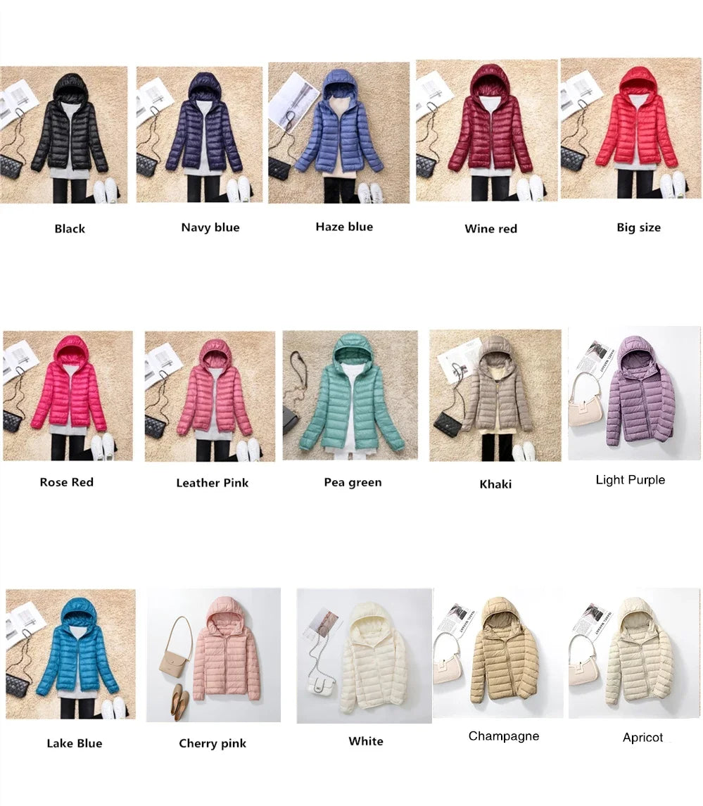 Women Puffer Jacket 15 Colors Plus Size 5XL 6XL 7XL 2025 New Spring Autumn Female Ultra Lightweight Packable Hooded Down Coats