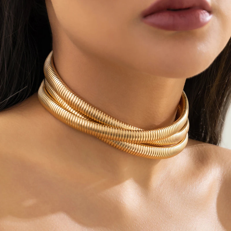 Ingemark Überdimensionierte Chunky Heavy Metal Twisted Torques Halskette für Frauen Spiral Große Kette Grunge Schmuck Steampunk Herren