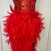Stock 2025 Women Sexy Sparkly Rhinestone Mesh Feather Long Dress Elegant Evening Party Celebrate Birthday Performance Costume