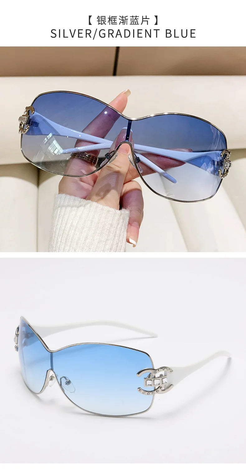 New Fashion Y2K Sunglasses Women's Integrated Surround Sun Glasses Retro Brand Designer Women Eyewear UV400 Oculos De Sol