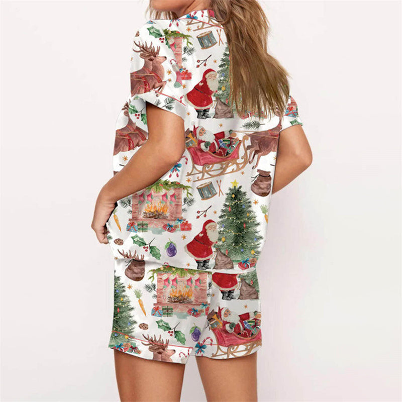 Nutcracker Pajamas Women Christmas Pajama Set Short Sleeve Tops+Elastic Waist Shorts Santa Claus Avatar Print Sleepwear Outfits