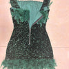 Women's Party Dress Sleeveless Shiny Sequins Feather Evening Dress Sexy Off Shoulder Backless Mini Formal Prom Dresses HXY8