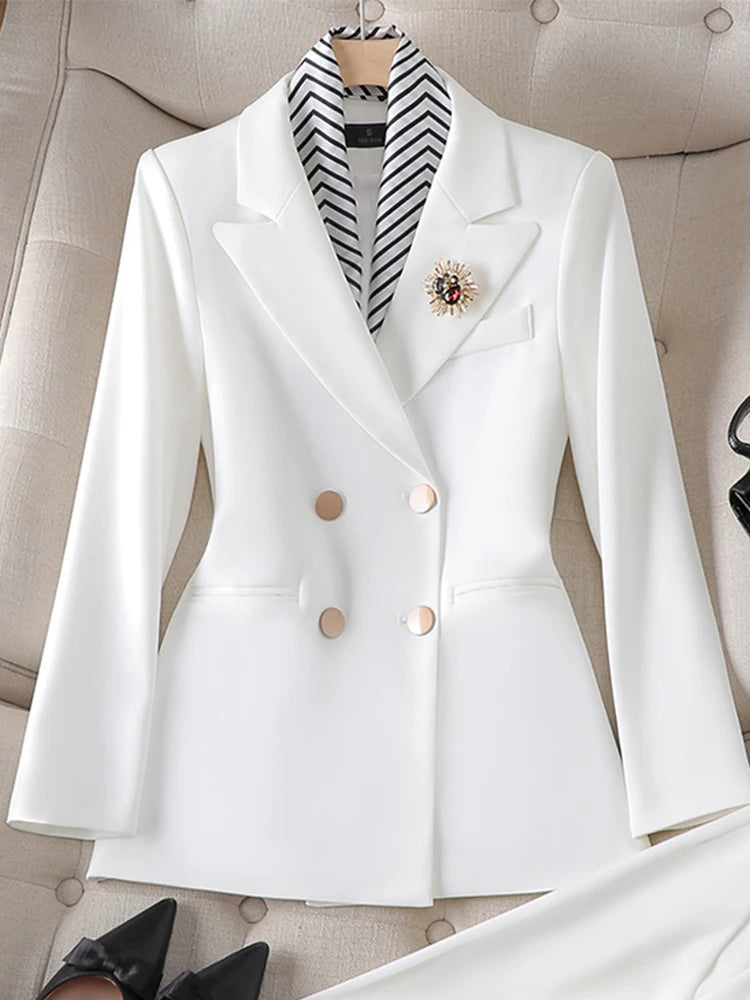Fashion Women Blazer Ladies Fall Winter Black Red White Long Sleeve Double Breasted Slim Female Jackets Coat