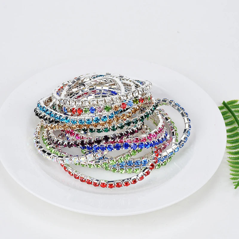 5Pcs/Lot Elastic Crystal Bracelets 2mm Charming Gold Color Crystal Rhinestones Metal Bangle Bracelet Jewelry DIY Gift
