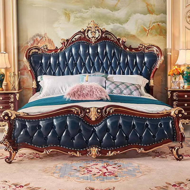 Nordic Luxury Aesthetic Bed Queen Size Cheap Cute Salon Bedroom King Bed Modern Wood Leather Camas Matrimonial Room Furniture