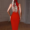 Midi Bandage Dress Women Red Party Dress Bodycon Elegant Sexy V Shaped Spaghetti Strap Evening Birthday Club Outfit 2023 Summer
