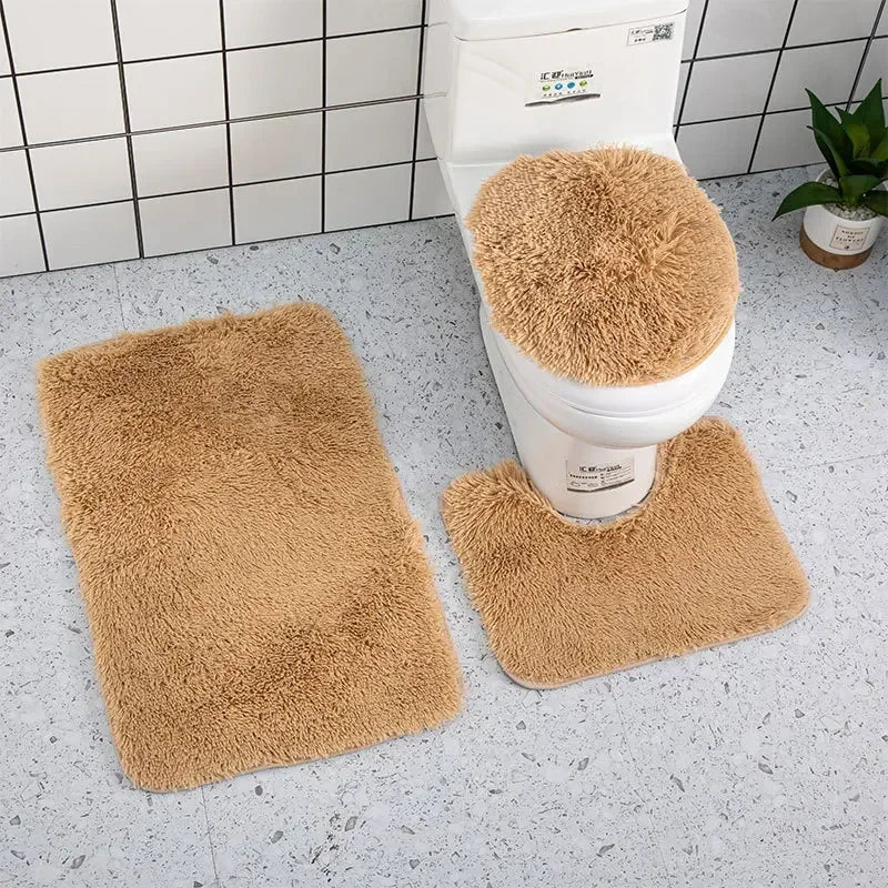 3pcs Bathroom Mat Set for Bathroom Silk Tie-Dye Toilet Soft Non Slip Rug Shower Carpets Toilet Lid Cover Floor Mats for Hallway