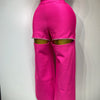 Women Sexy Strapless Top Cut Out Bodycon Two Pieces Bandage Pants Celebrity Designer Fashion Women Luxury Diamond Birthday Set