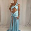 Mozision Summer Sexy Skirt Two Piece Sets Women One Shoulder Crop Top And Maxi Skirt Female Elegant Beach Club Party 2 Piece Set