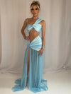Mozision Summer Sexy Skirt Two Piece Sets Women One Shoulder Crop Top And Maxi Skirt Female Elegant Beach Club Party 2 Piece Set