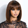 Lekker Chocolate Brown Short Straight Bob 100% Human Hair Wig With Bangs For Women Brazilian Remy Hair Top Lace Glueless Bob Wig
