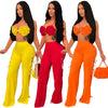 2022 Summer Women 2 Piece Set Floral Bra Tops and High Side Split Lace Up Wide Leg Pants Set Sweatsuit Tracksuit Outfits