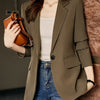 Khaki Black Green Women Solid Formal Blazer Coat Female Long Sleeve Single Button Straight Jacket For Office Ladies Work Wear