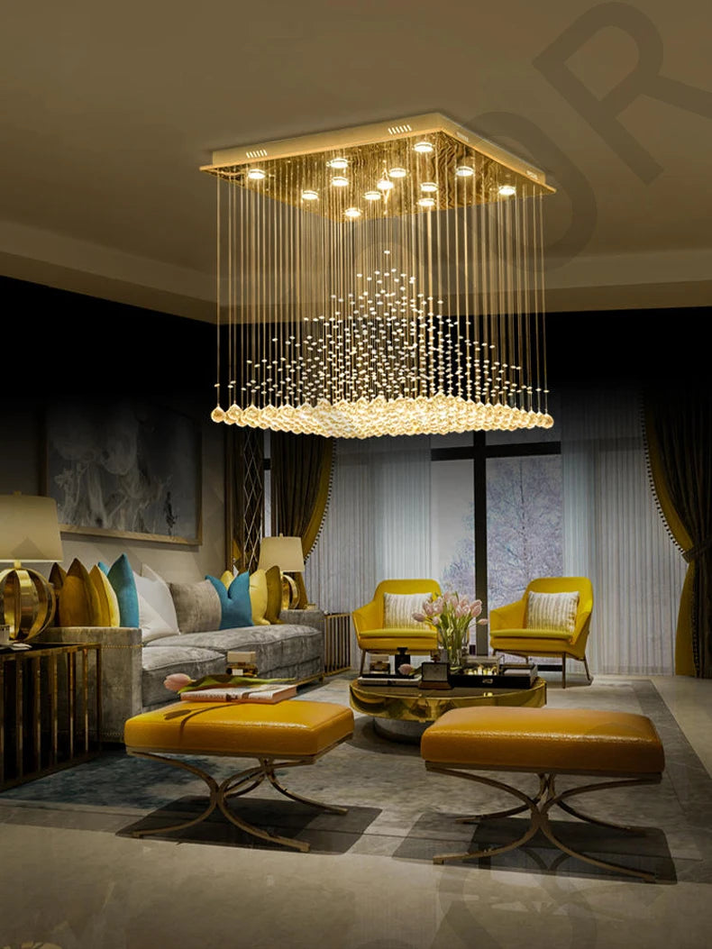 Chandelier K9 Crystal Pendant Ball Square Chandelier Lighting Fixture Raindrop Curtain Glass Chandelier LED Light