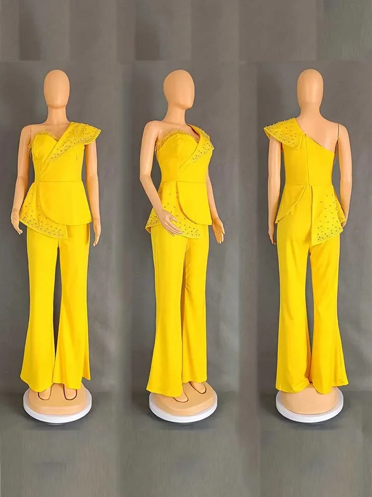 High Waist Strapless Jumpsuit Rivet Collar Lady Evening and Party Tube Top Jumpsuit for Women Elegant Sexy Birthday Jumpsuit