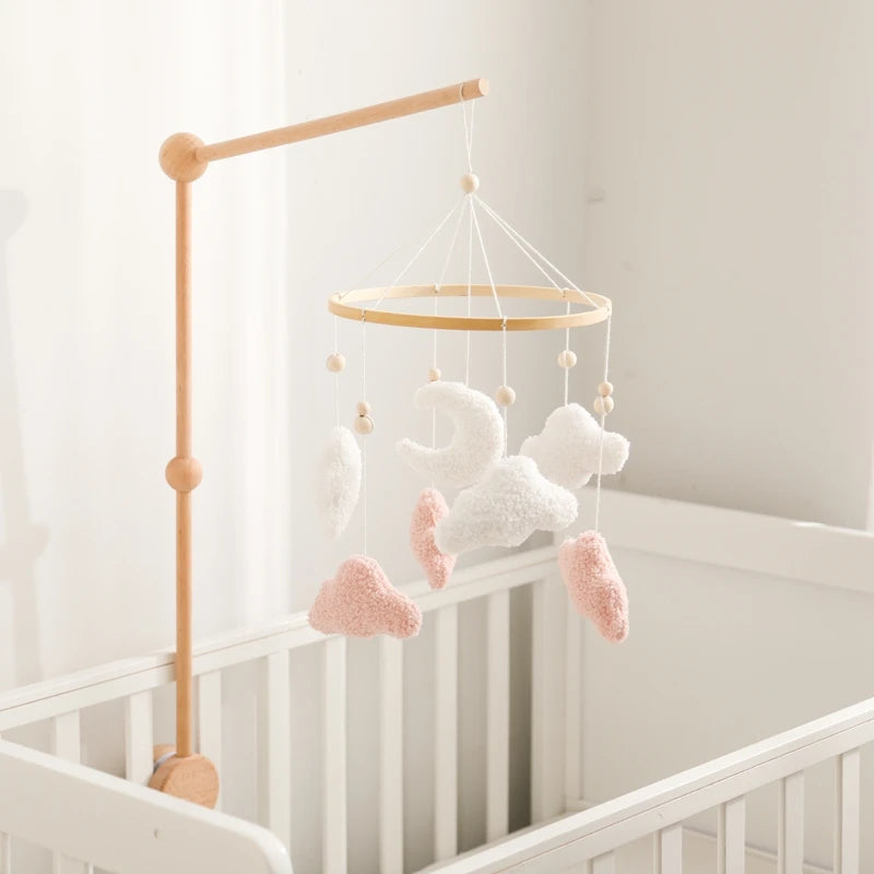 Baby Crib Mobile Rattle Toy 0-12Months Infant Soft Felt Teddy Velvet Pink Bear Bed Bell Hanging Toy Holder Bracket Crib Girl Toy