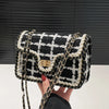 Black & White Plaid Casual Shoulder Bag Crossbody Handbag Women's Shoulder Bags Handbags With Top Handle Fashion Square Bag