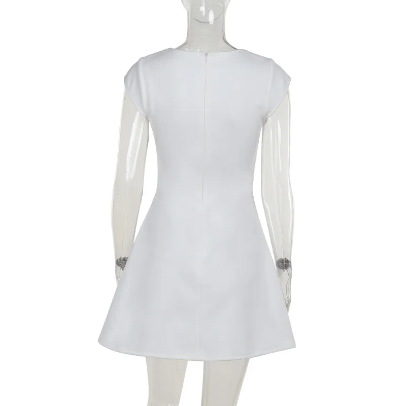 Elegant Womens White Square Collar Chic Mini Dress Luxury Short Dresses Casual Black Pink Evening Party Dresses Birthday Summer
