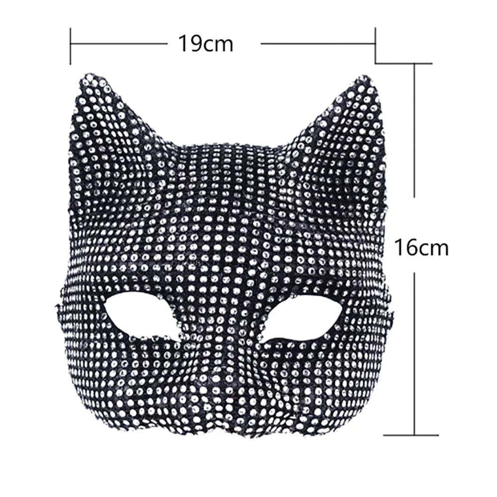 Shiny Cat Ear Masks Cosplay Halloween Party Costume Accessories Long Gloves Sexy Bling Kitten Half Masks