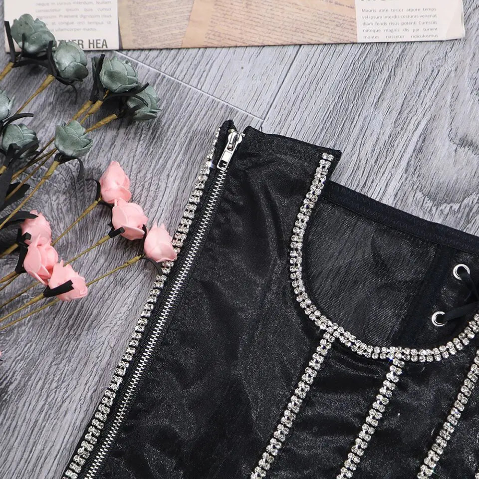 Women's Evening Corset Rhinestone Lace-up Corset Underbust Mesh Bustier Crop Top Bodices Sexy Lingerie Women Body Shaper