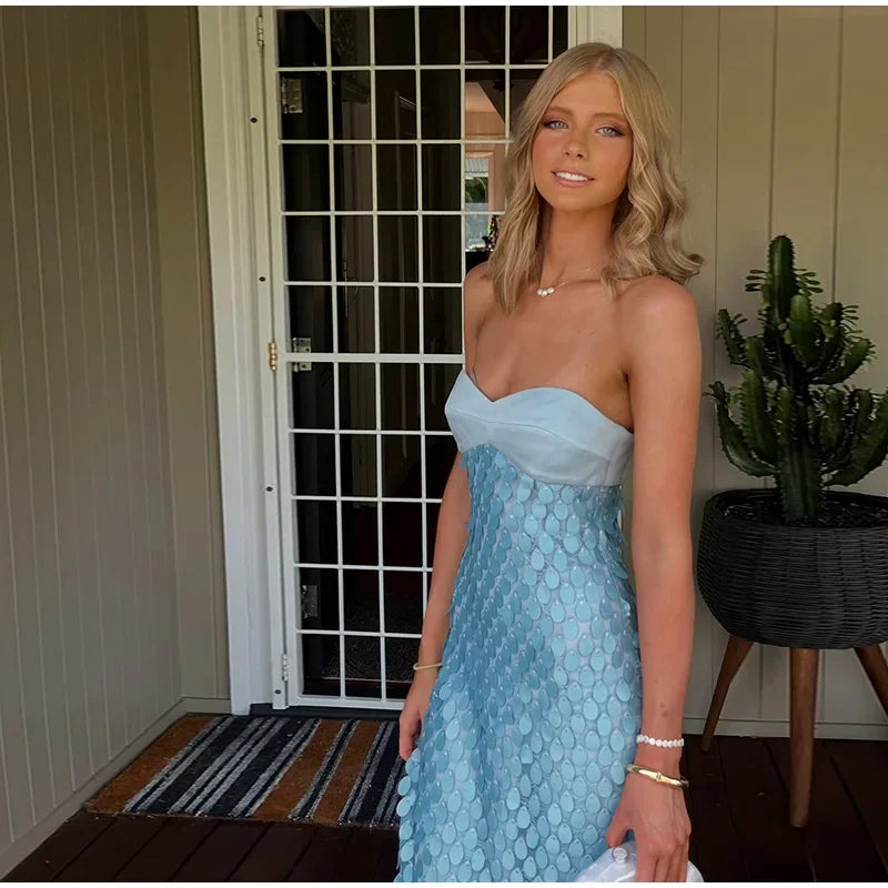 Sexy Stain Long Dress Women Patchwork Solid Tube Top Sleeveless Party Dresses 2025 Summer Lady Slim Vacation Backless Robes