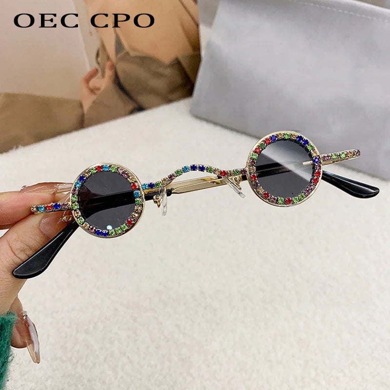 Fashion Diamond Round Sunglasses Women Luxury Rhinestone Shades UV400 Sun Glasses Female Punk Brand Designe Eyewear Men Eyeglass