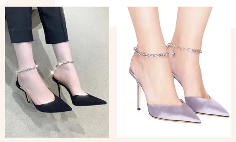 Luxury Crystal Sequined Women Pumps Elegant Thin High heels Spring Summer Fashion Chains Party Shoes Sexy Wedding Bridal Shoes