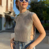 Sexy Rhinestone Backless Party Crop Top Women Glitter Turtleneck TShirt Adjustable Metal Chain Summer Nightculb Diamond Tank Top