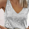 Women's Summer New Item Solid Color Fashion Sequin Light Mature Sexy V-neck Sleeveless Camisole Vest Pullover Top