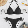 Bikini Set Women Low Waist Sexy Two Piece Swimsuit Women's Solid Color Black Lace-up Push Up Brazilian Bikinis Bathsuit