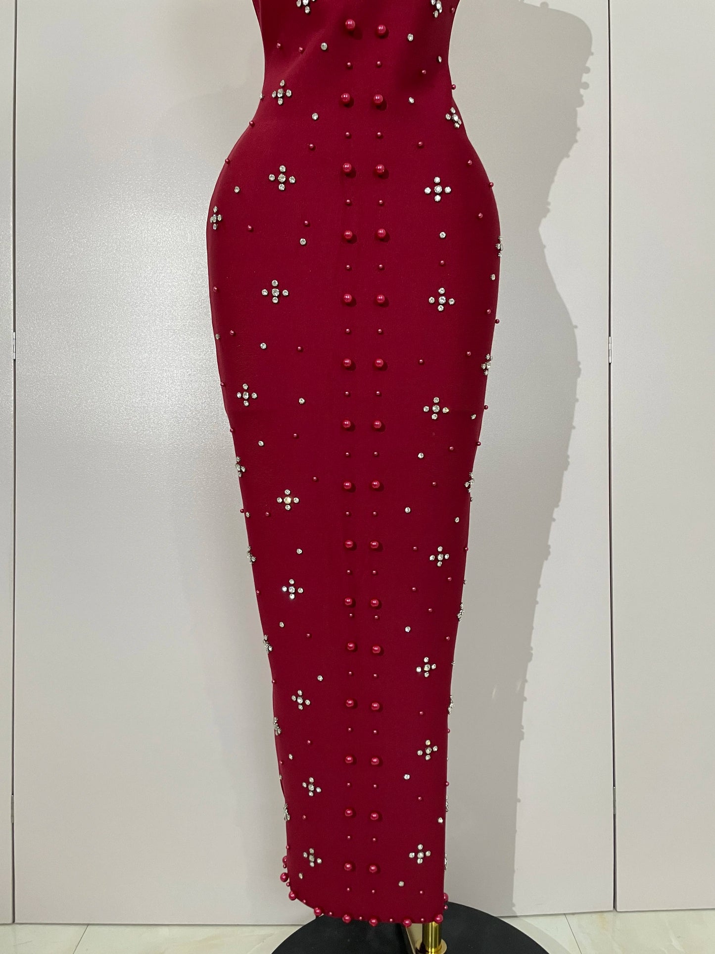 2025 Luxury Shining Diamonds Pearls Sleeveless Bodycon Bandage Long Dress Women Celebrate Evening Party Elegant Birthday Gowns