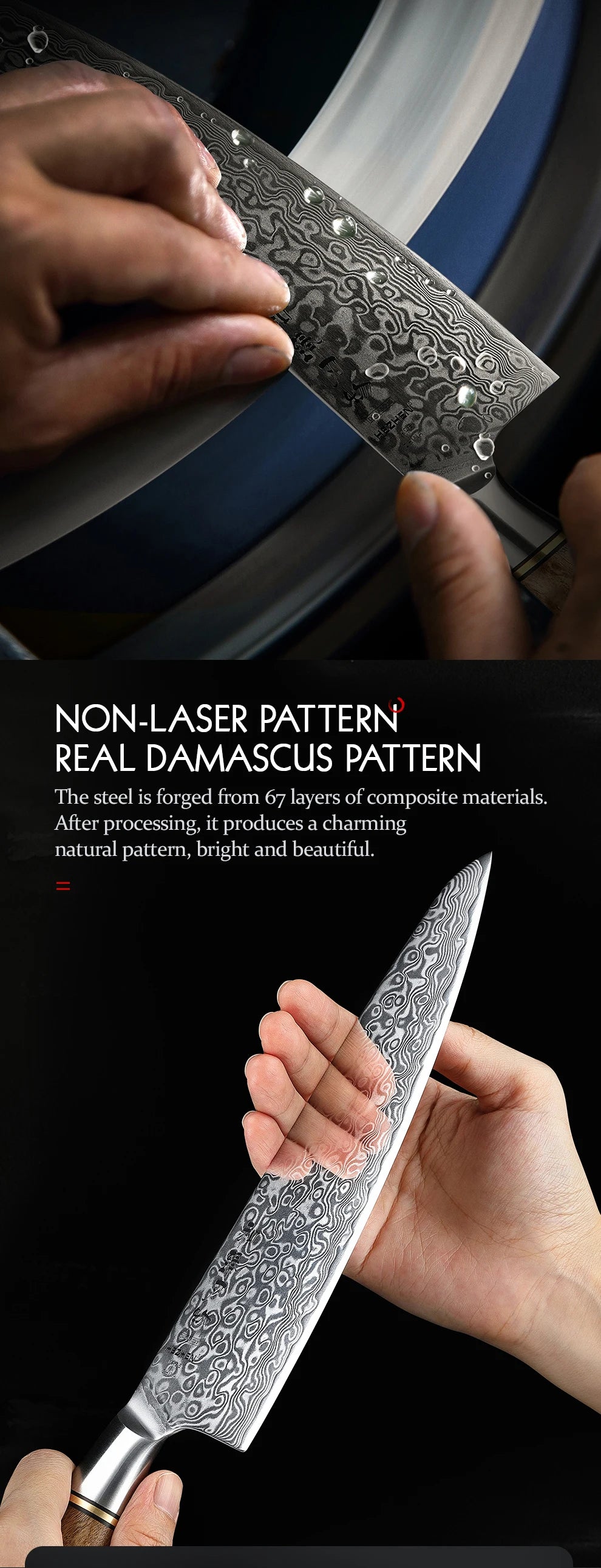 HEZHEN 1-5PC Knife Set Professional Damascus Steel  Chef Santoku Bread Utility Paring Cook Knife For Meat Sharp Kitchen Knife