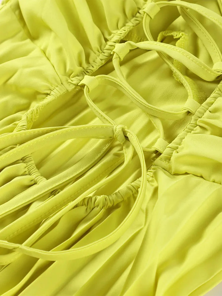 Strapless Ribbon Maxi Dress Women Elegant Sleeveless Backless Pleated Party Dresses Female 2025 Summer Sexy Lady Evening Vestido
