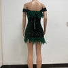 Women's Party Dress Sleeveless Shiny Sequins Feather Evening Dress Sexy Off Shoulder Backless Mini Formal Prom Dresses HXY8