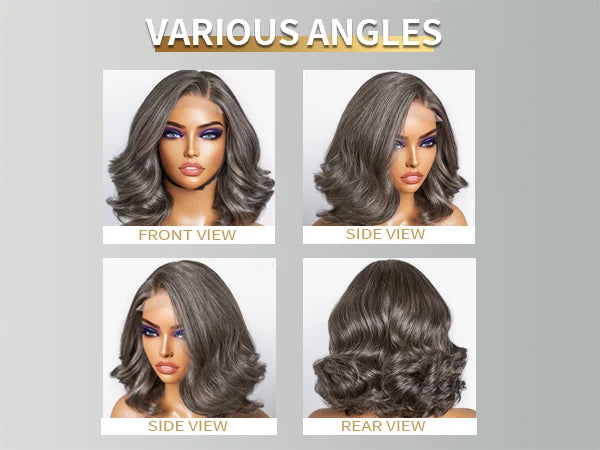 Natural Wave Gray Short Bob Salt And Peppe Glueless Closure Lace Wig Brazilian Human Hair Ready to Wear Lace Wigs For Women