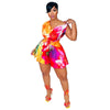 CM.YAYA Women Tie Dye Print Beach Sleeveless V-neck Sashes Sexy Party Club Playsuits Jumpsuit 2025 Summer One Piece Suit Rompers