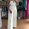 Spring New Jumpsuit Women Bandeau Beaded Spaghetti Strap Bowknot Design Ruched Slim Fit Elegant Wide-Leg Overall Female Jumpsuit
