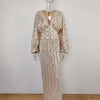 Women Sequins Splice Dress V Neck Full Sleeve A Line Evening Dresses Party Solid High Waist Long Skirts Office Lady Prom